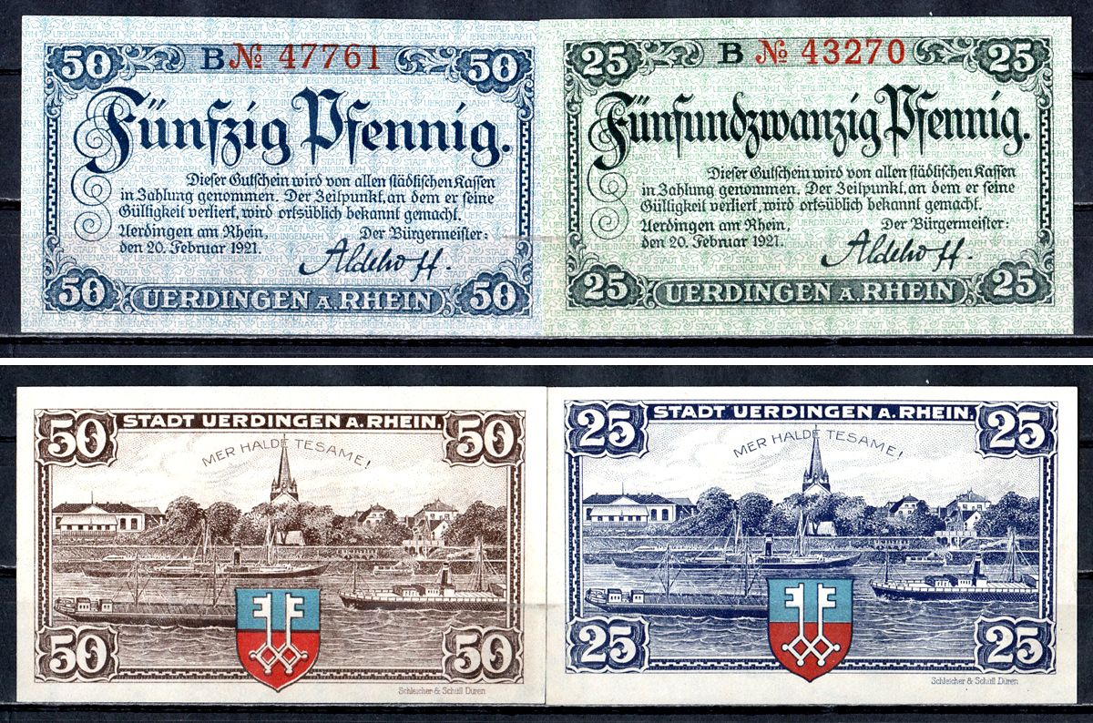 Юрдинген (Пруссия, Рейн) набор из 2 нотгельдов 1921 2193-37-1-1