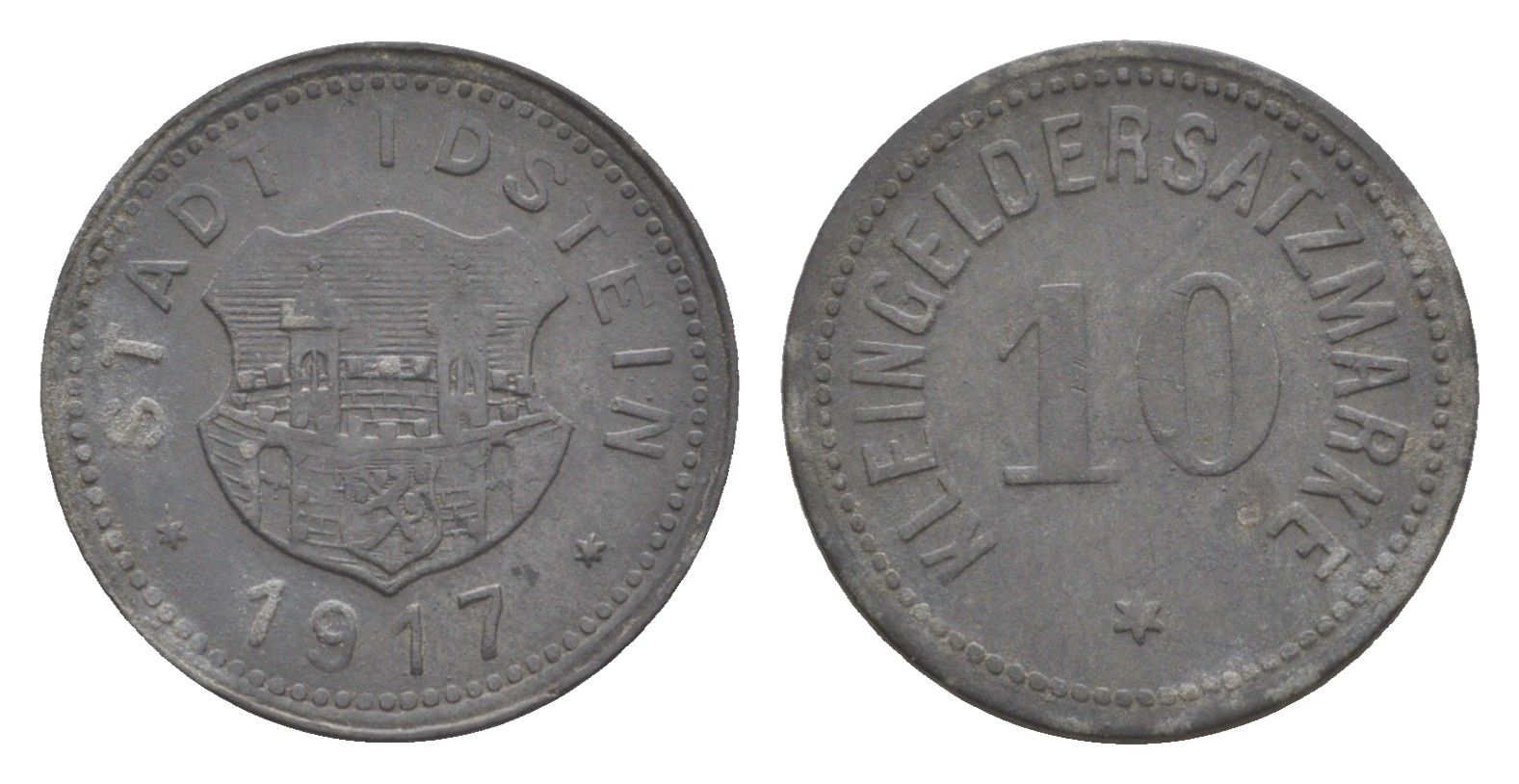 Идштайн 10 пфеннигов 1917 Funck 225.1, Men18 15186.1 цинк 4643-944