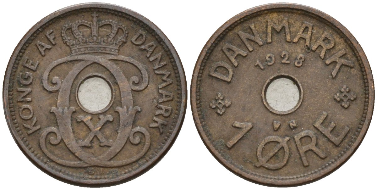 Дания 1 эре 1928 Кристиан X (1912-1947) KM 826 бронза 4147-422
