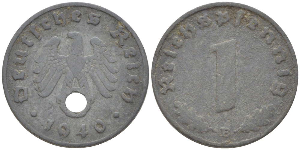 ГЕРМАНИЯ 1 РЕЙХСПФЕННИГ 1940 В KM 97, J. 369 цинк 4181-514