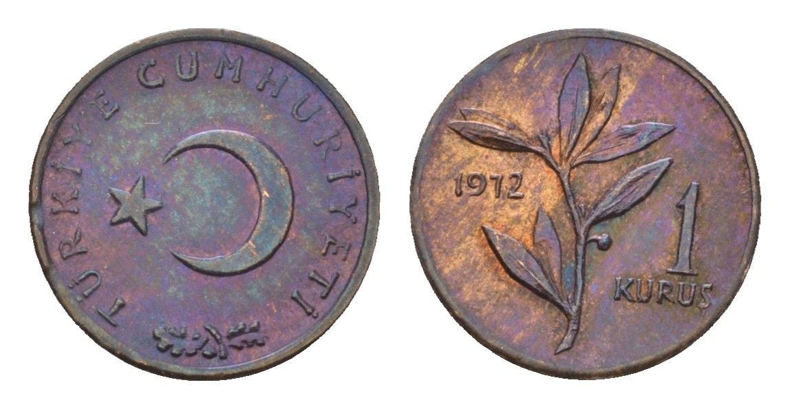 Турция 1 куруш 1972 KM 895a бронза UNC 4674-467