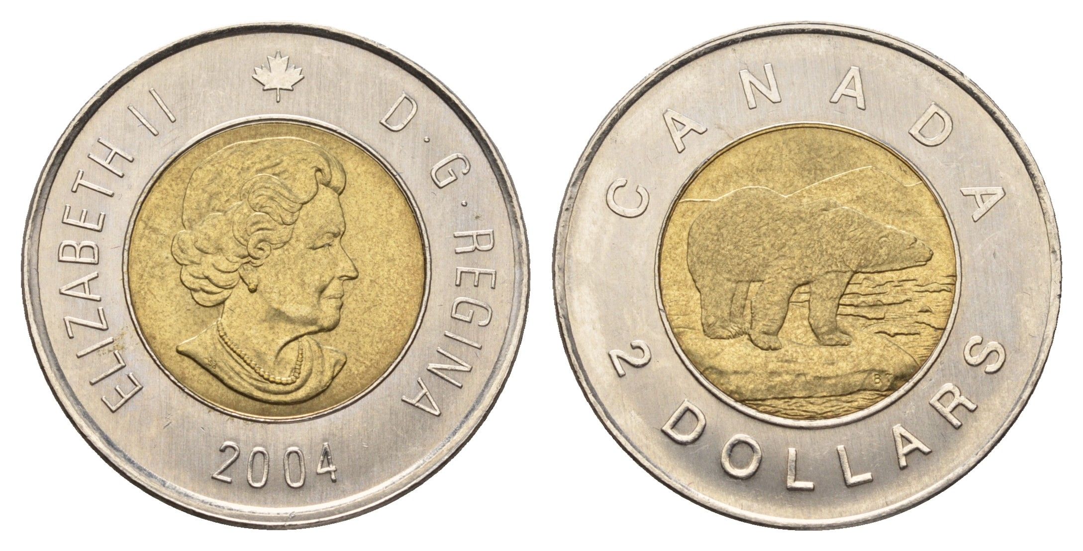 Канада 2 доллара 2004 Елизавета II (1952-2022), полярный медведь KM 496 биметалл aUNC 106-1115