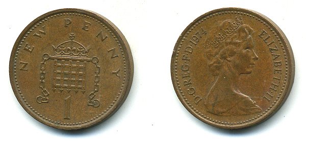 Великобритания 1 пенни 1974 Елизавета II (1952-2022) КМ 915, Spink B1 бронза 4110-811