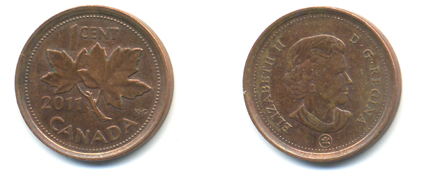 КАНАДА 1 ЦЕНТ 2011 КЛЕНОВЫЙ ЛИСТ KM 490 цинк плакированный медью 177-1469