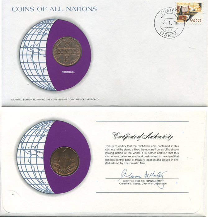 ПОРТУГАЛИЯ 1 ЭСКУДО 1979 монета в конверте с маркой и спецгашением UNC 4294-12-3