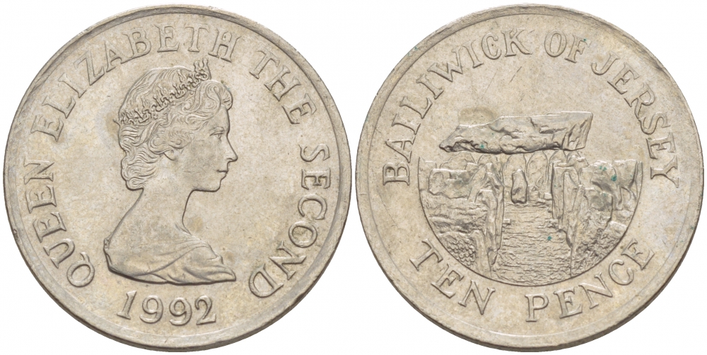 ДЖЕРСИ 10 ПЕНСОВ 1992 ЛА-ХУГ-БИ НА ОСТРОВЕ СЕНТ-МАРТИН KM 57.2 медно-никель 4548-446