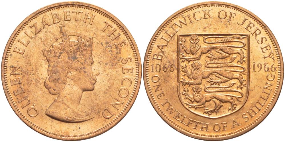 Джерси 1/12 шиллинга 1966 900 лет Нормандскому завоеванию KM 26 бронза UNC 4542-715