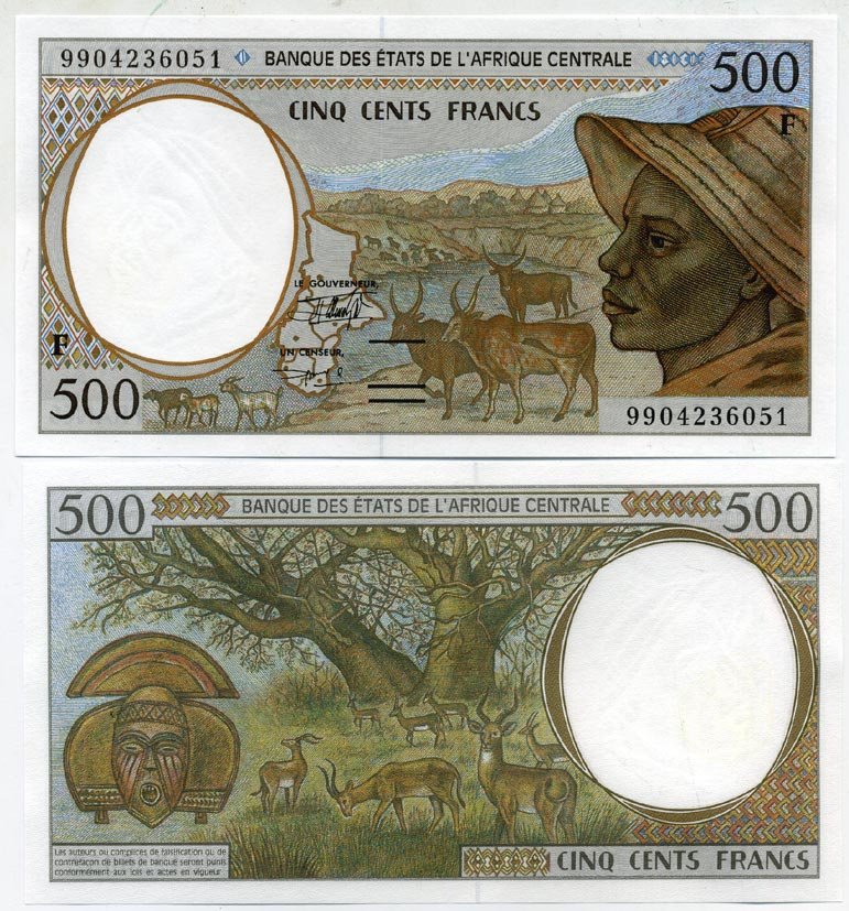Центрально-Африканские штаты 500 франков 1999 F, Центральноафриканская Республика Pick 301F f бумага UNC (пресс) 448-152-3