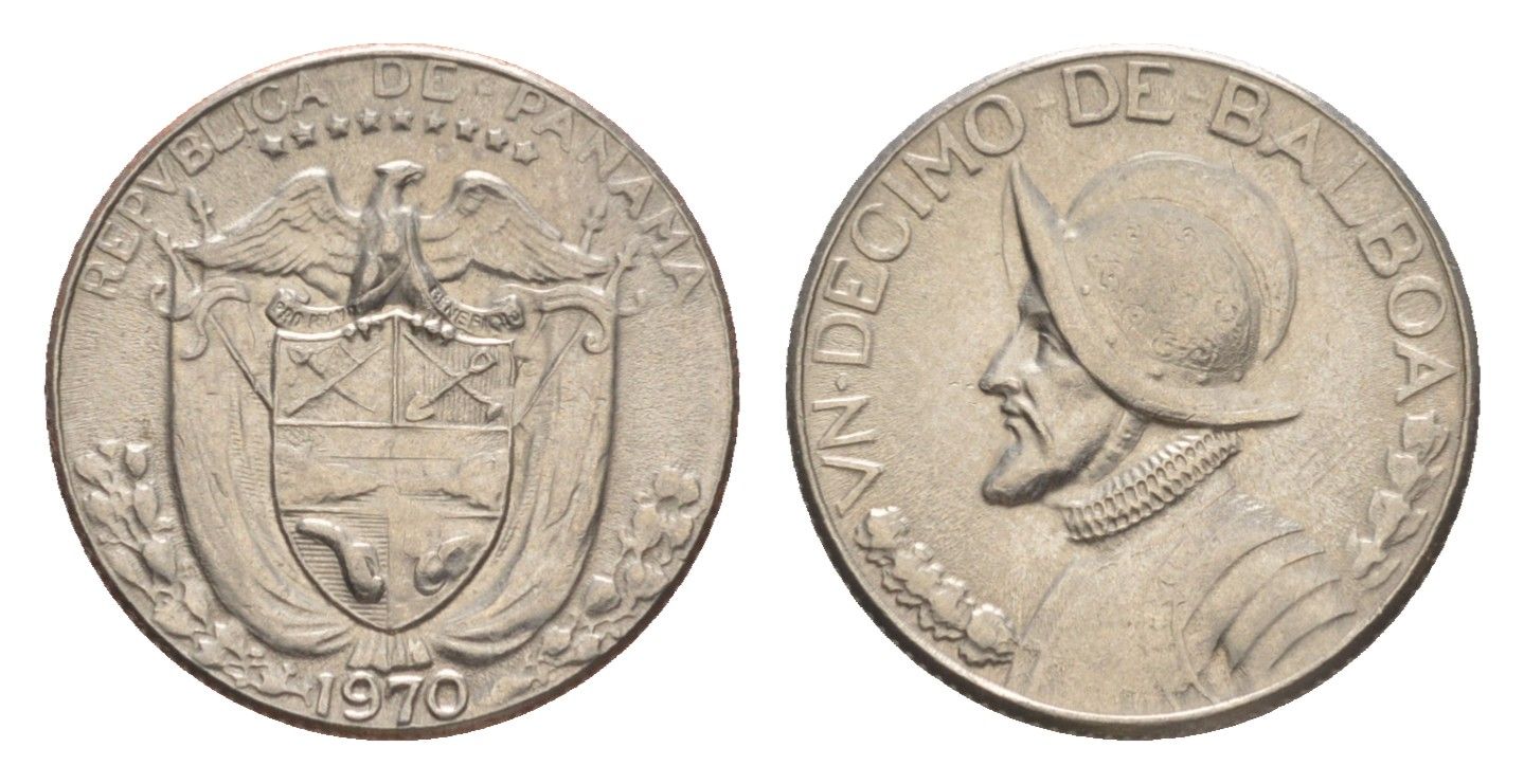 Панама 1/10 бальбоа (10 сентесимо) 1970 KM 10 медь плакированная медно-никелем 4644-138