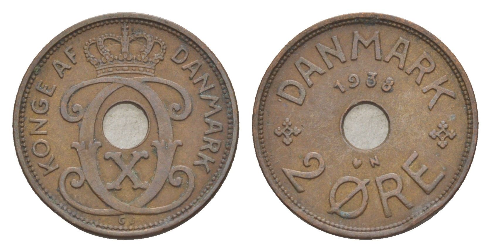 Дания 2 эре 1938 N, Кристиан X (1912-1947) KM 827 бронза 4639-761