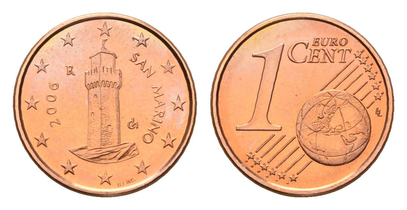 Сан-Марино 1 евроцент 2006 KM 440 сталь плакированная медью UNC 4694-1023