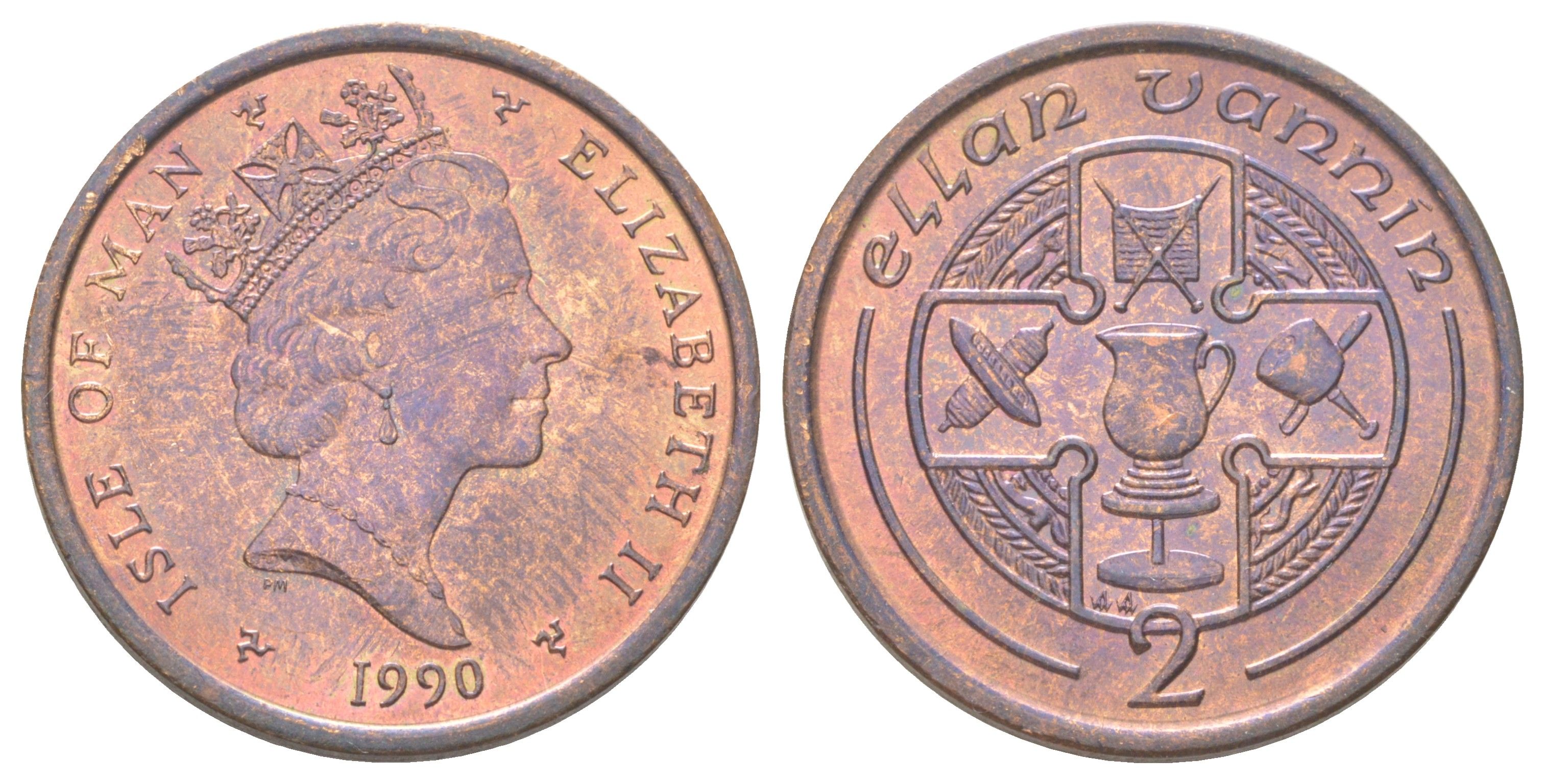 Остров Мэн 2 пенса 1990 KM 208 бронза UNC 4624-335