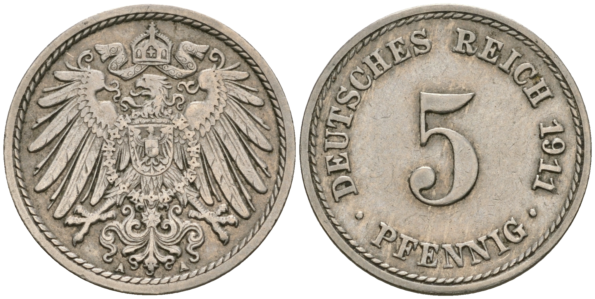 Германия 5 пфеннигов 1911 A KM 11, J. 12, Weege 6 медно-никель 08-1362