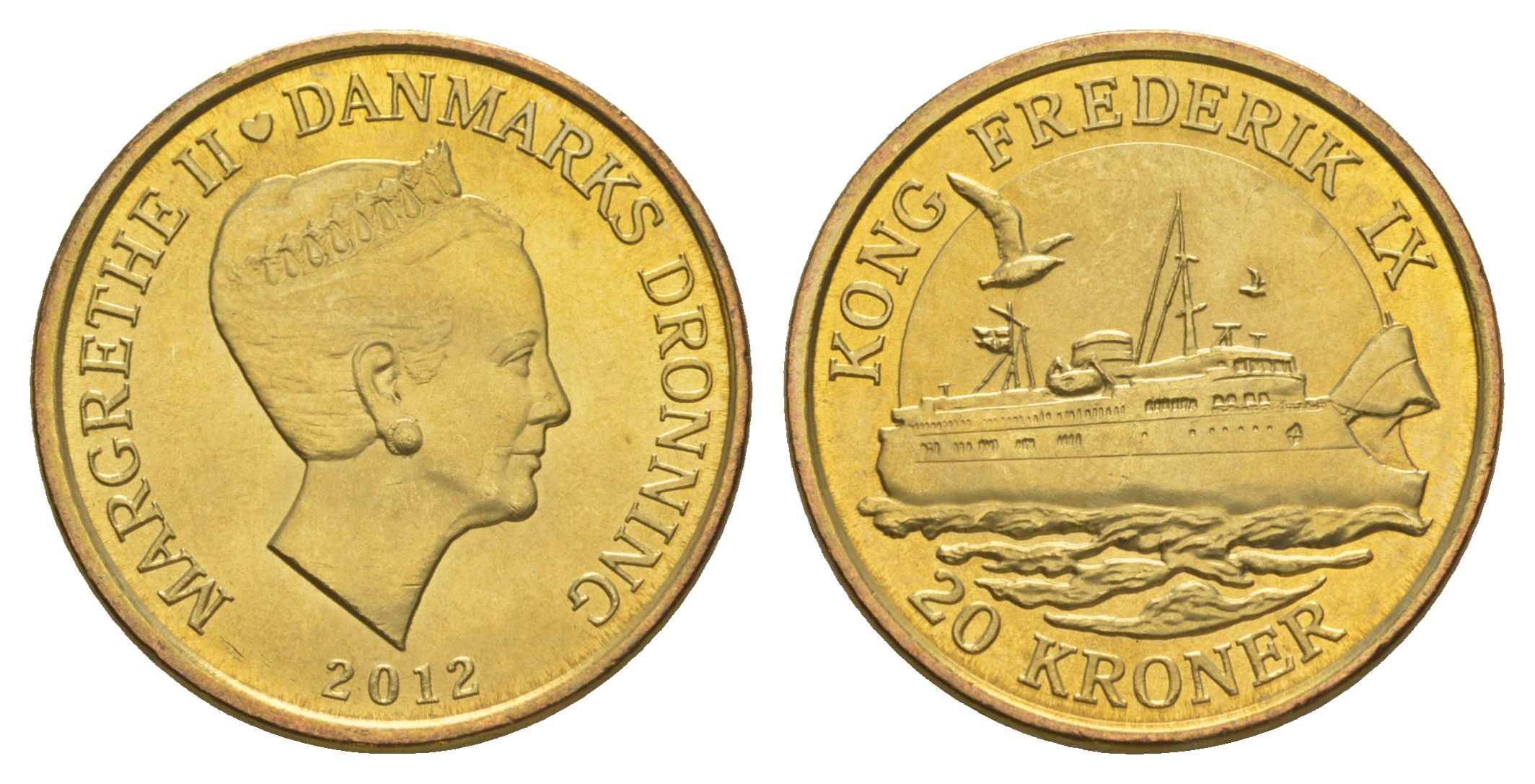 Дания 20 крон 2012 Корабли - Паром Король Фредерик IX KM 948 алюминиевая бронза UNC M69-07