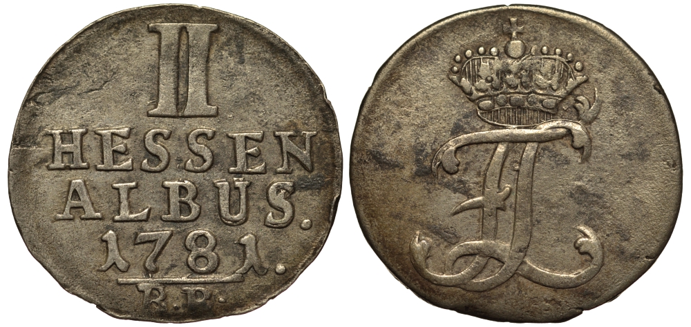 Гессен-Кассель 2 альбуса 1781 ВR KM 511 серебро 1515-2012