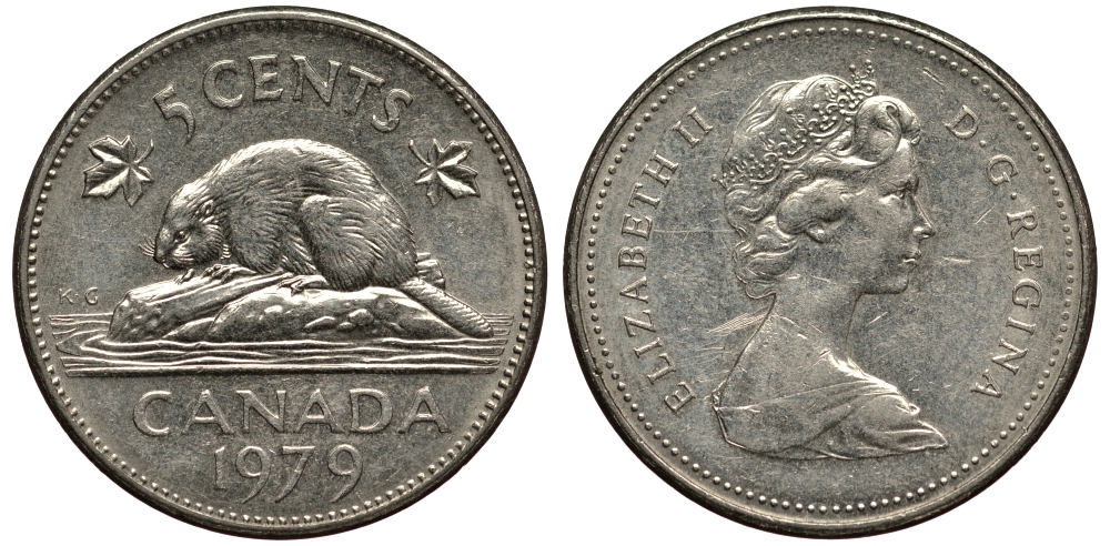 КАНАДА 5 ЦЕНТОВ 1979 БОБЁР, ЕЛИЗАВЕТА II (1952-) KM 60.2 никель 4182-253
