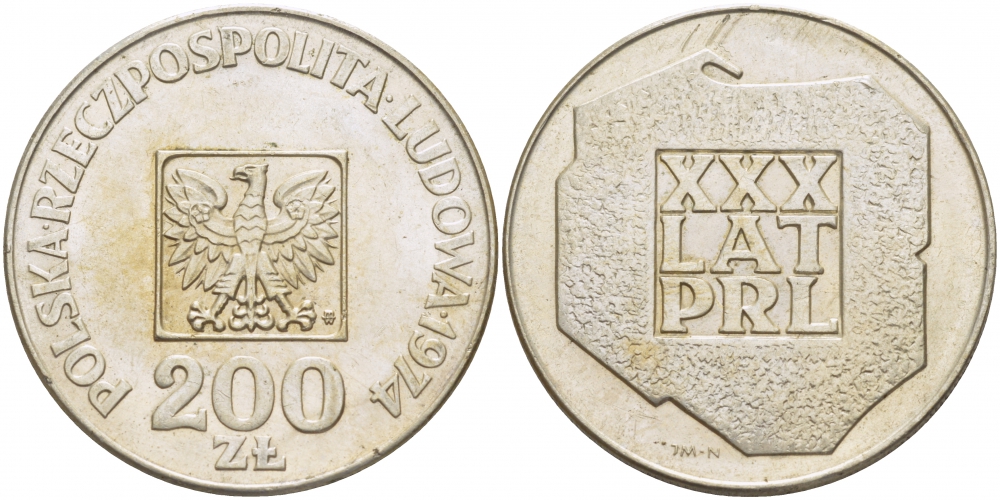 Польша 200 злотых 1974 MW, 30 лет Народной Республике KM 72, Parchimowicz 304а серебро 3996-126