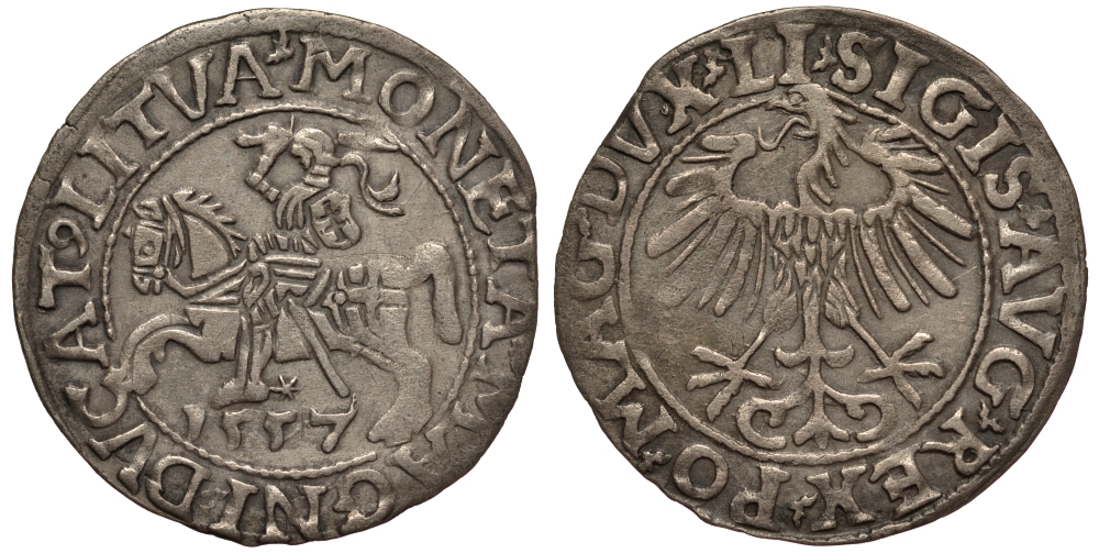 Польша 1/2 гроша (полугрош) 1557 Сигизмунд II Август (1544-1572), вес 1 гр. Saurma 5569, Kopicki 3249. серебро 1516-1523