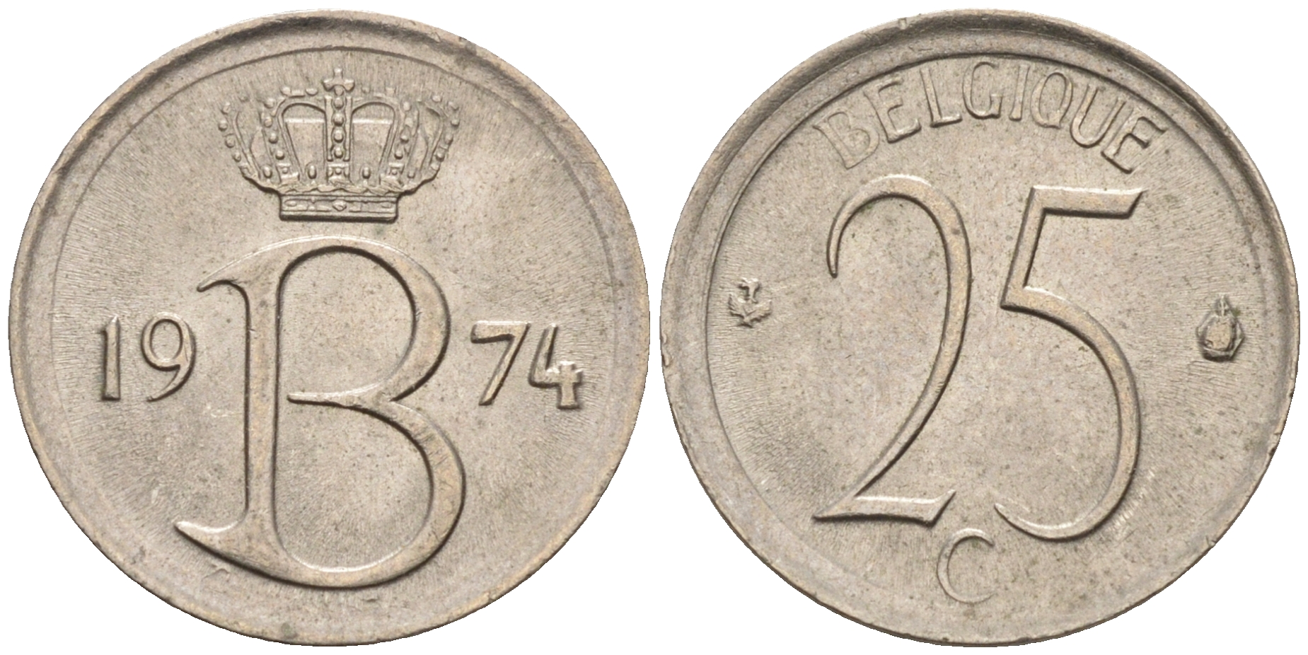 Бельгия 25 сантимов 1974 BELGIQUE, монетный тип KM 153.1 медно-никель 4594-559