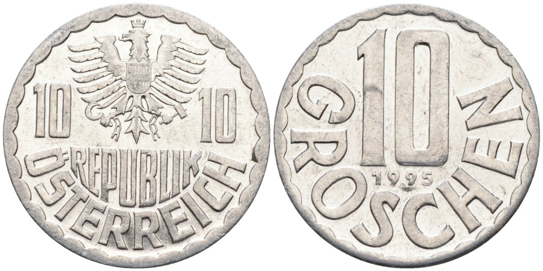 АВСТРИЯ 10 ГРОШЕЙ 1995 КМ 2878 алюминий 4573-244