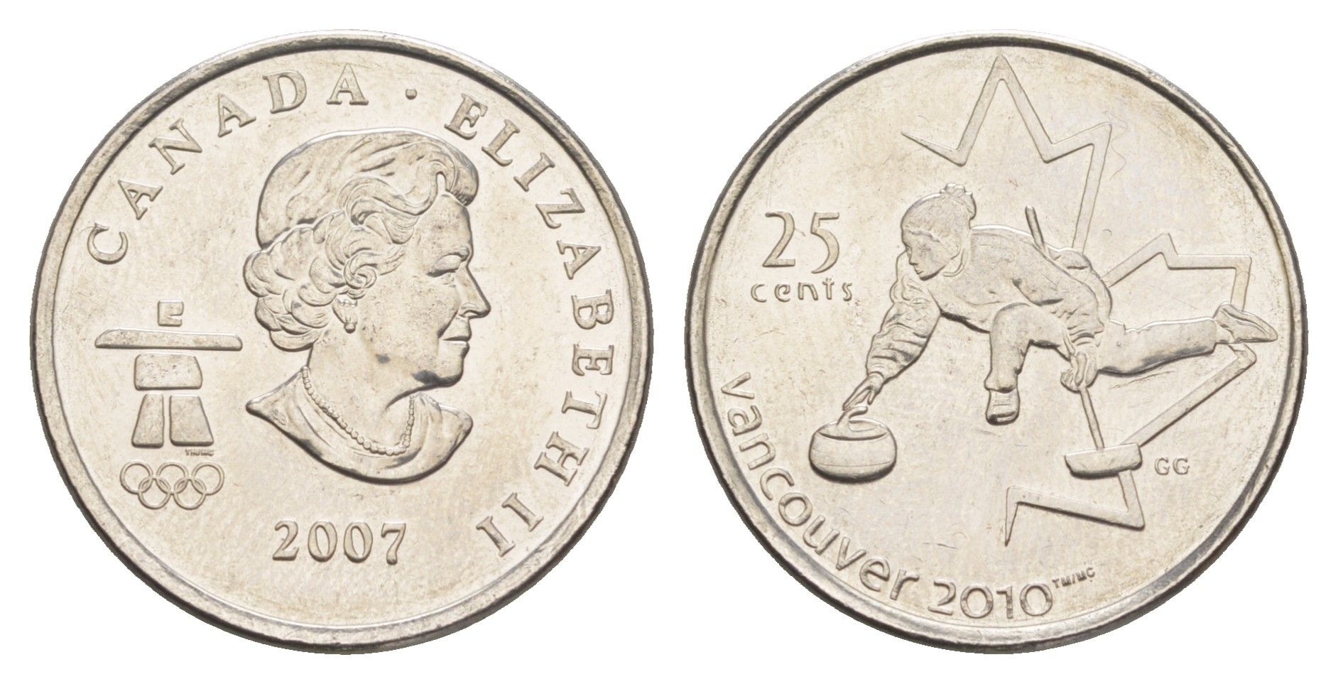 Канада 25 центов 2007 XXI зимние Олимпийские Игры, Ванкувер 2010 - Кёрлинг KM 682 сталь плакированная никелем UNC 4652-1137