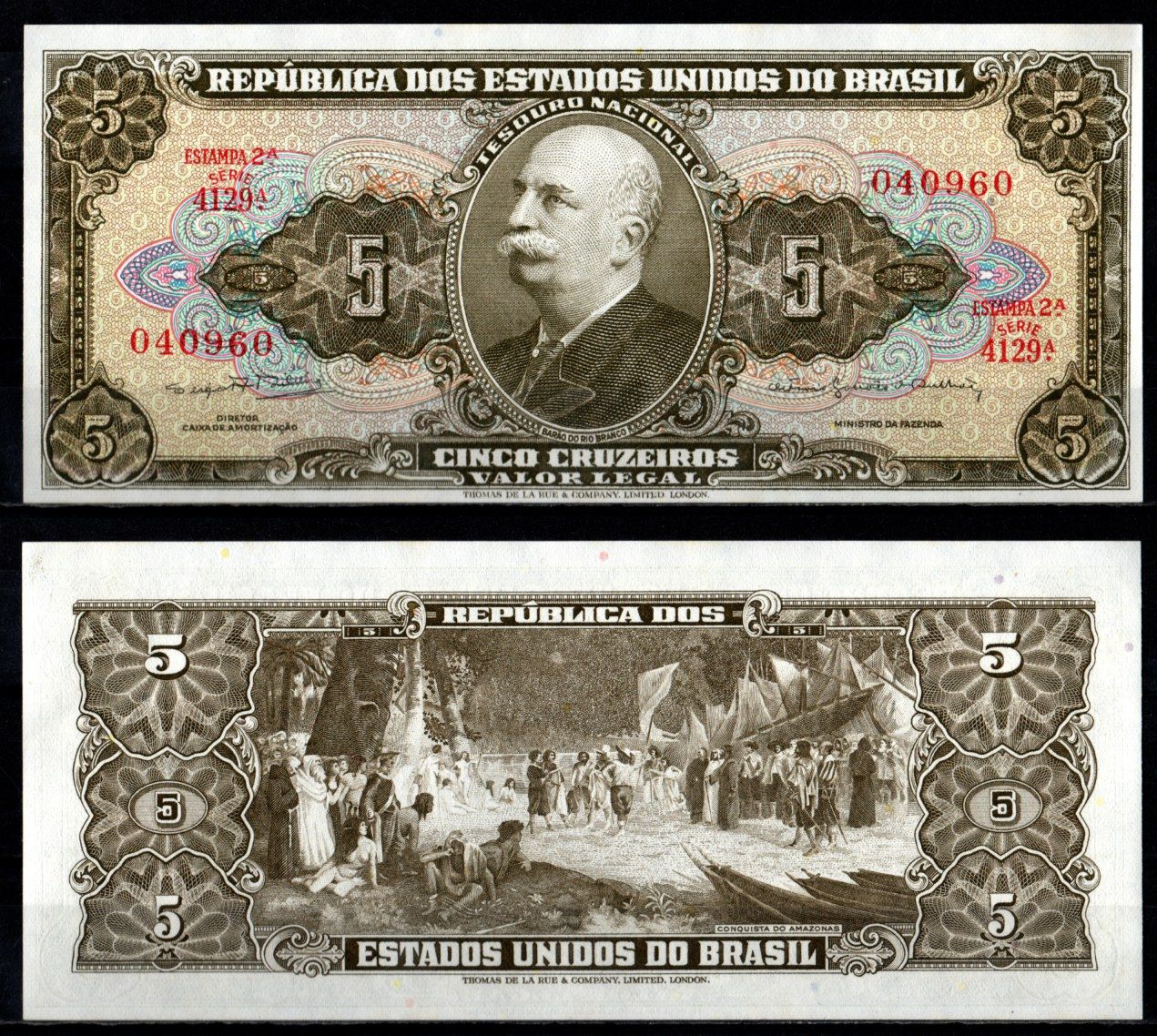 Бразилия 5 крузадо ND (1962-1964) Pick 176 d бумага UNC (пресс) 7191-20-3-1