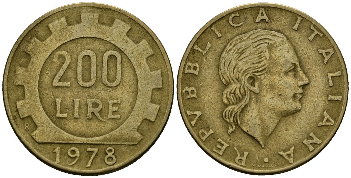 Италия 200 лир 1978 R, шестерня KM 105 алюминиевая бронза 4138-627