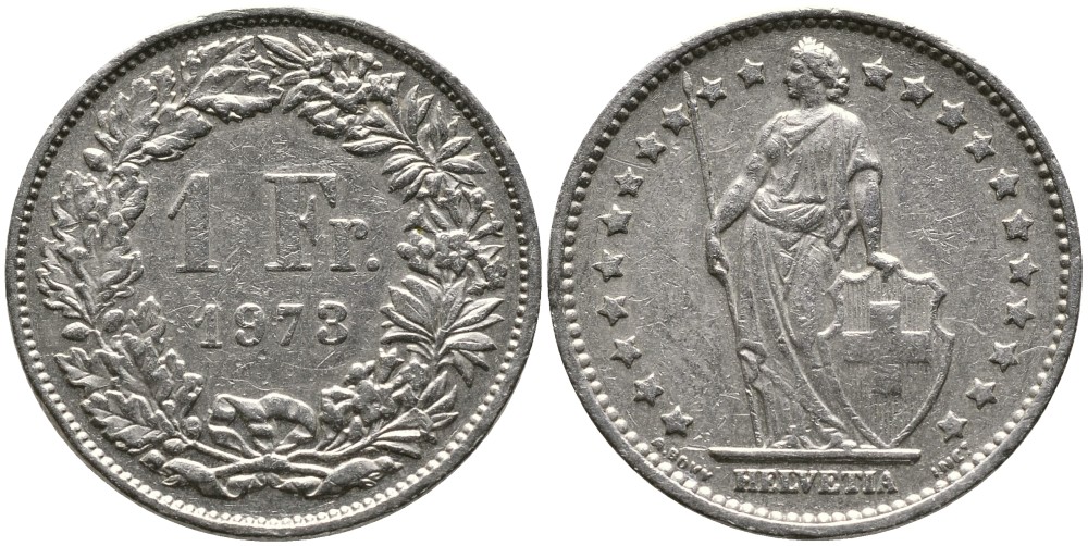 ШВЕЙЦАРИЯ 1 ФРАНК 1973 KM 24а.1 медно-никель 4539-344