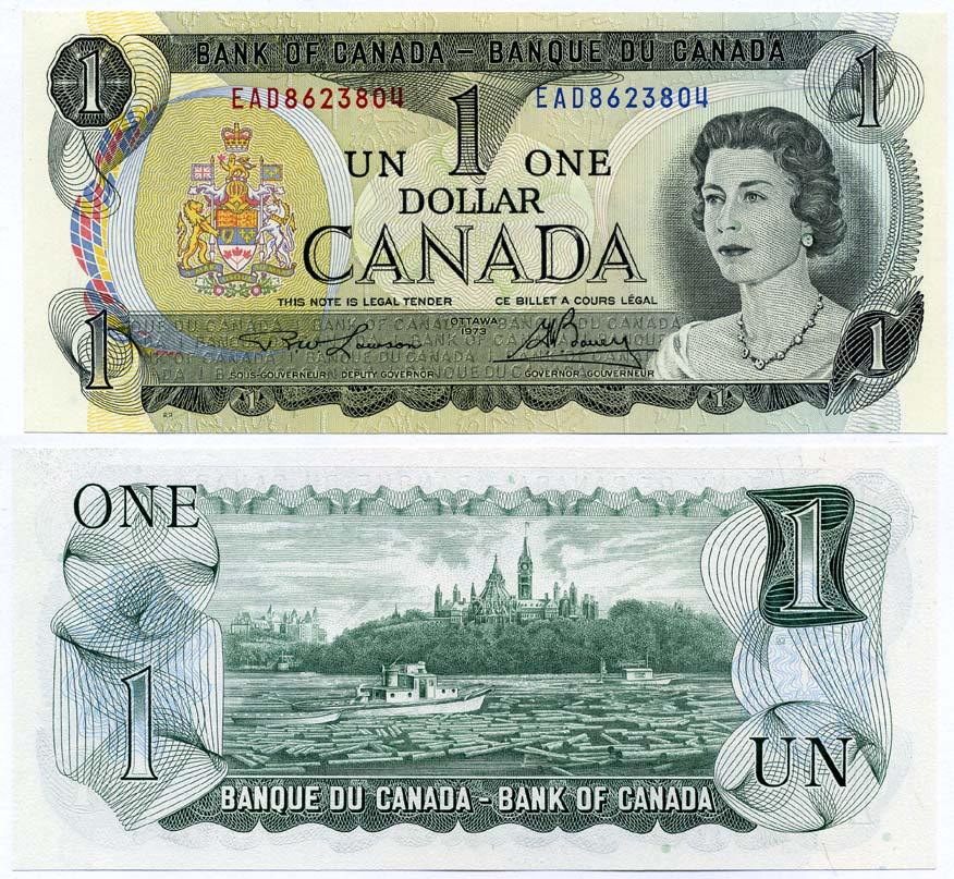 Канада 1 доллар 1973 Елизавета II (1952- ), здание парламента на реке Оттава, Lawson-Bouey, серии 3 буквы, литография Pick 85 b бумага UNC (пресс) 7486-21-1-2