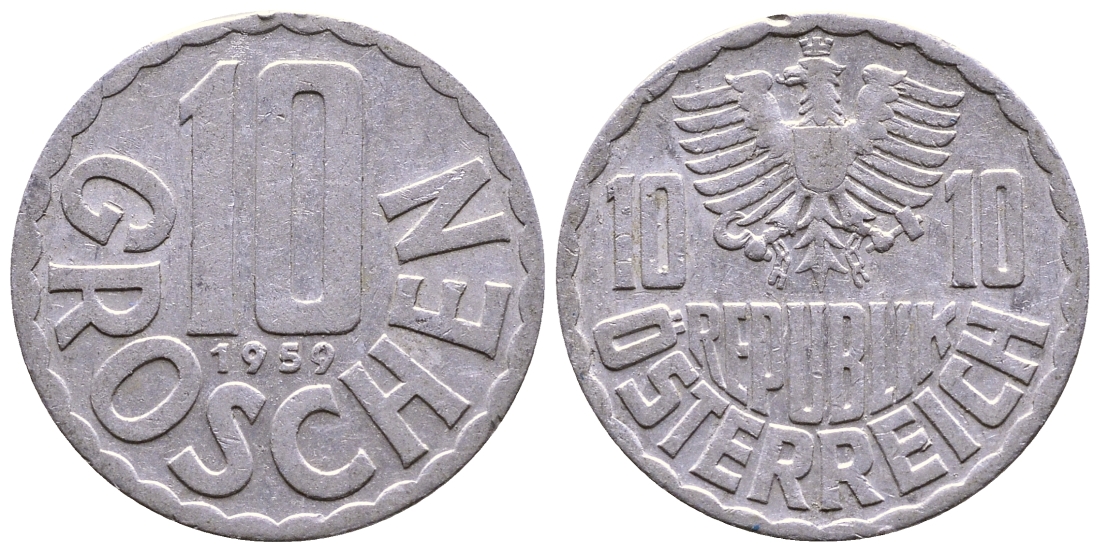 Австрия 10 грошей 1959 КМ 2878 алюминий 4379-911