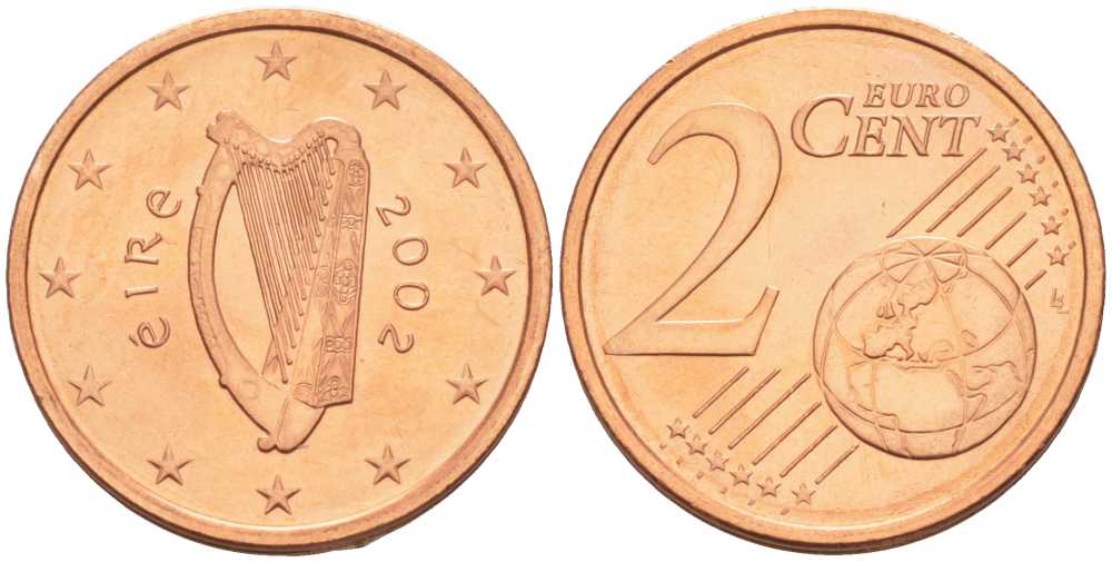 ИРЛАНДИЯ 2 ЕВРОЦЕНТА 2002 KM 33 сталь плакированная медью UNC 214-243