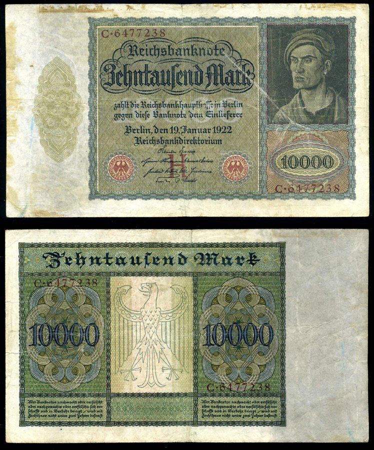 Германия 10000 марок 1922 Альбрехт Дюрер, серия C, литера H Pick 70, Розенберг 68а бумага 8618-38-1-2