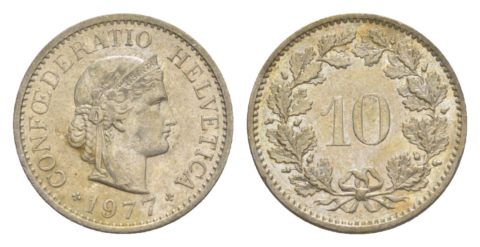 Швейцария 10 раппенов 1977 KM 27 медно-никель 4625-655