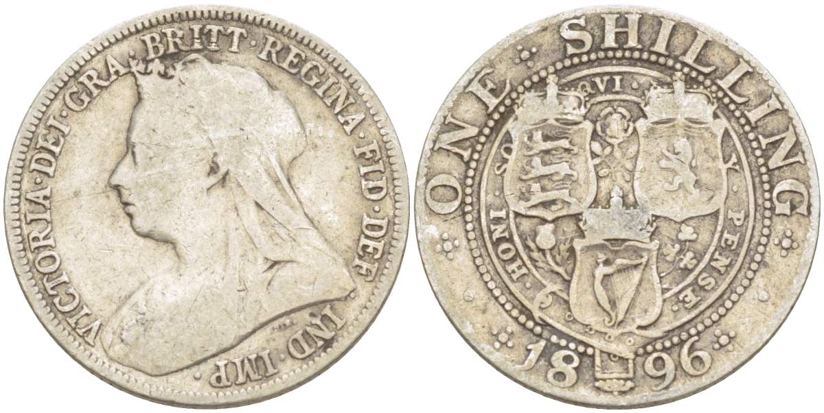 Великобритания 1 шиллинг 1896 Виктория (1837-1901) KM 780, Spink 3940А серебро 4525-1052