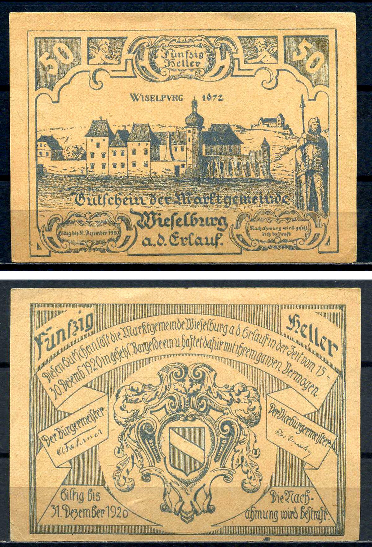 Визельбург (Австрия) 50 геллеров 1920 Jaksc/Pick?JPR1231b-50 бумага aUNC 7556-24-2-2