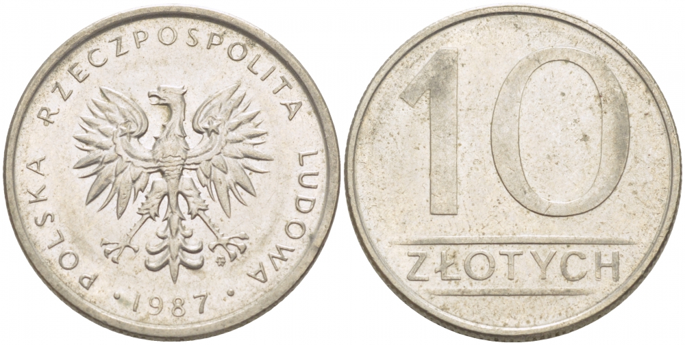 Польша 10 злотых 1987 MW KM 152.1, Parchimowicz 243d медно-никель 77-427