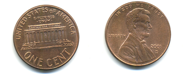 США 1 ЦЕНТ 2001 D ЛИНКОЛЬН KM 201b цинк плакированный медью 86-433
