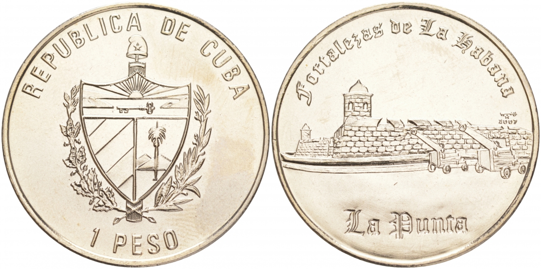 Куба 1 песо 2007 крепость Гаваны, Пунта (LA PUNTA) KM 881 медно-никель UNC M29-20