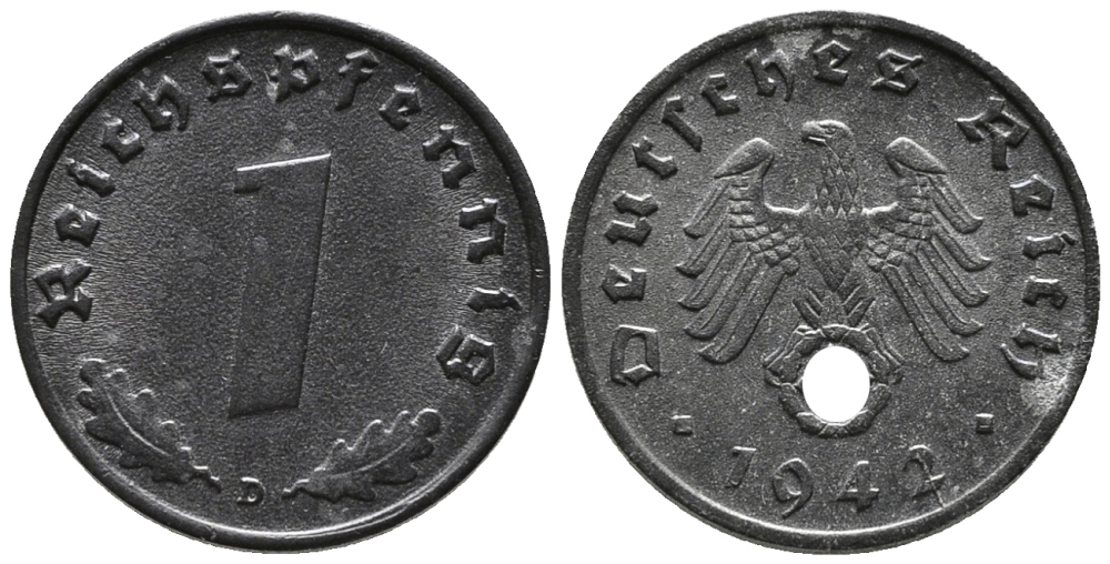 ГЕРМАНИЯ 1 РЕЙХСПФЕННИГ 1942 D KM 97, J. 369 цинк 39-1215