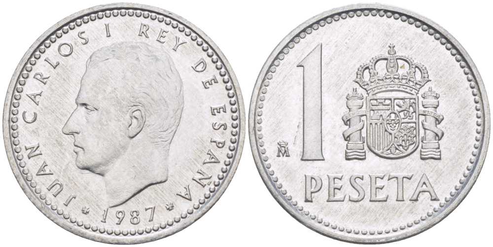 ИСПАНИЯ 1 ПЕСЕТА 1987 ХУАН КАРЛОС I (1975-) KM 821 алюминий 213-144