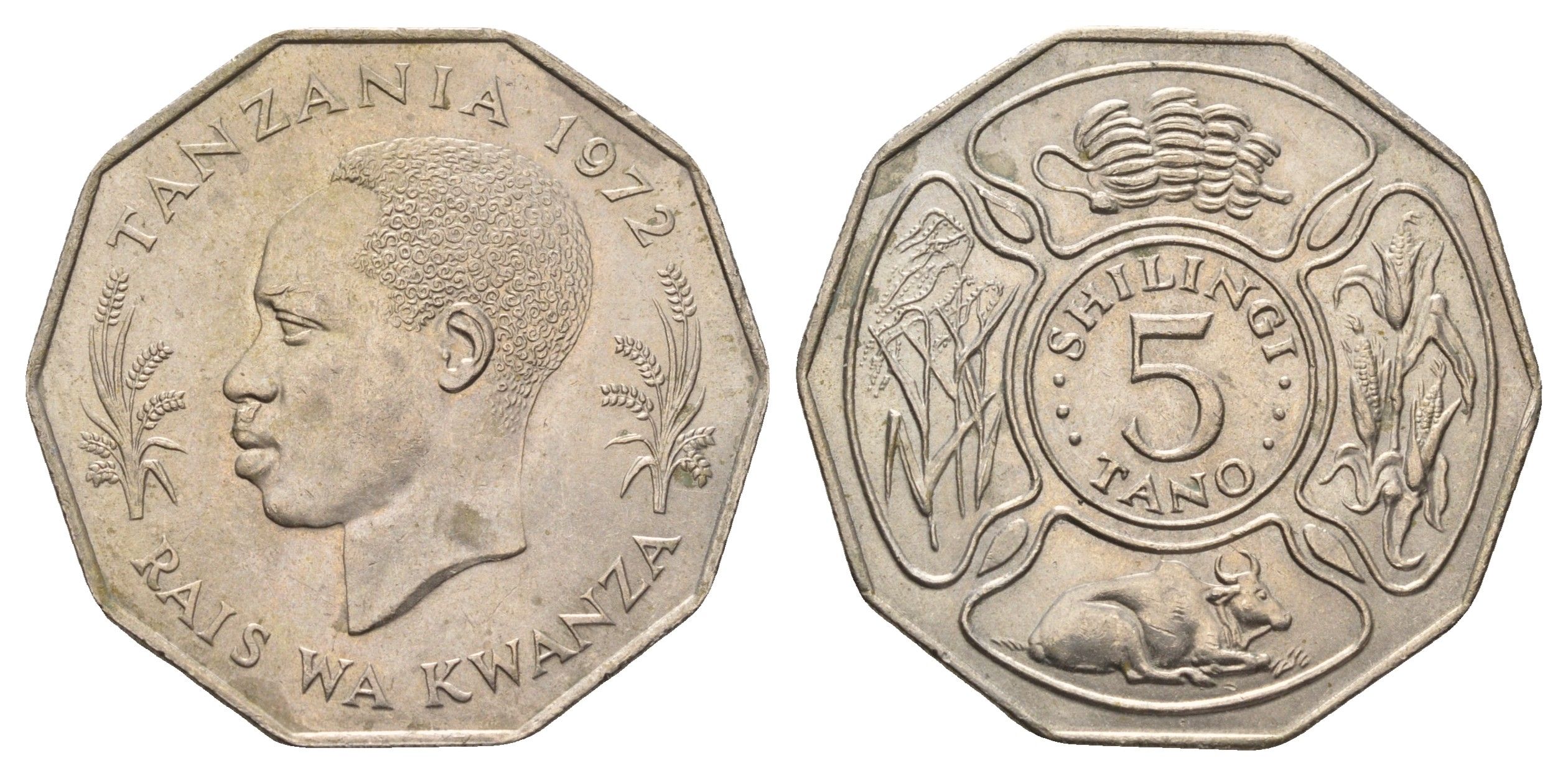 Танзания 5 шиллингов 1972 KM 6 медно-никель aUNC 4680-321