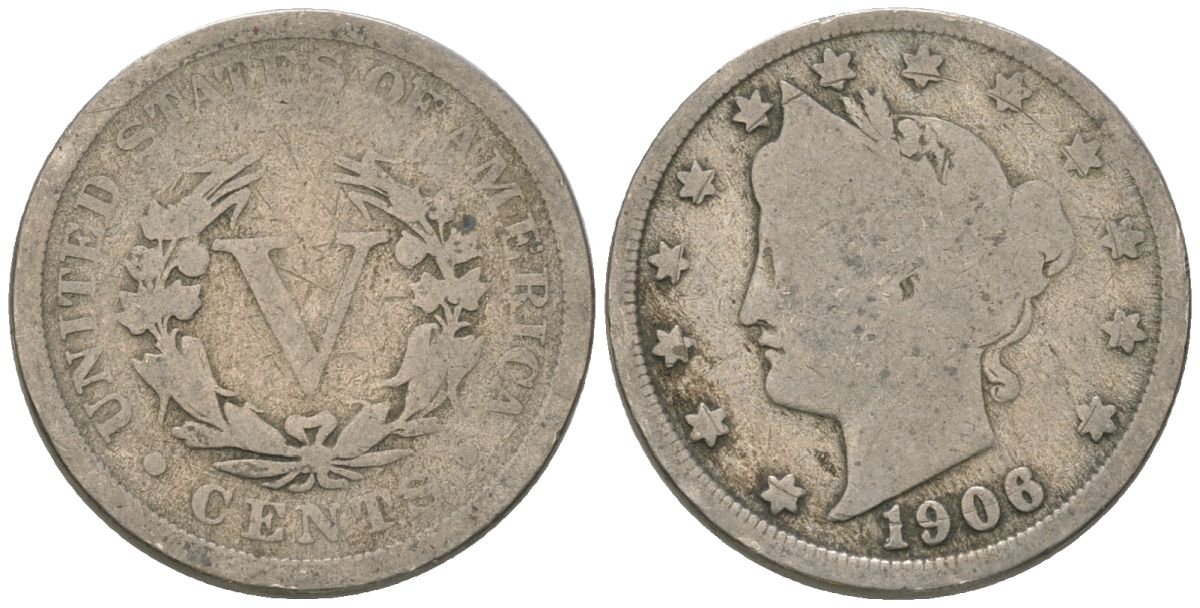 США 5 центов 1906 голова свободы KM 112 медно-никель 3336-145