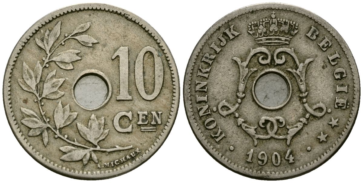 Бельгия 10 сантимов 1904 Belgie KM 53 медно-никель 4172-1126