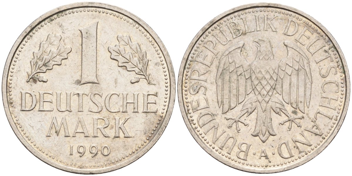 ФРГ 1 марка 1990 A KM 110, J. 385 медно-никель 4584-122