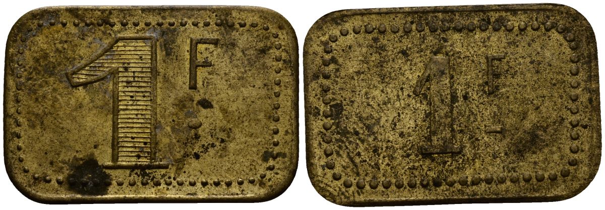 Франция 1 франк ND ресторанный жетон латунь 4166-224