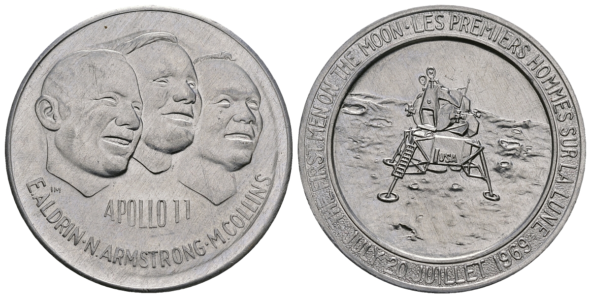 США МЕДАЛЬ ND ПЕРВАЯ ВЫСАДКА НА ЛУНУ, АПОЛЛОН 11, 35 мм, 5,1 гр алюминий UNC 179-1111