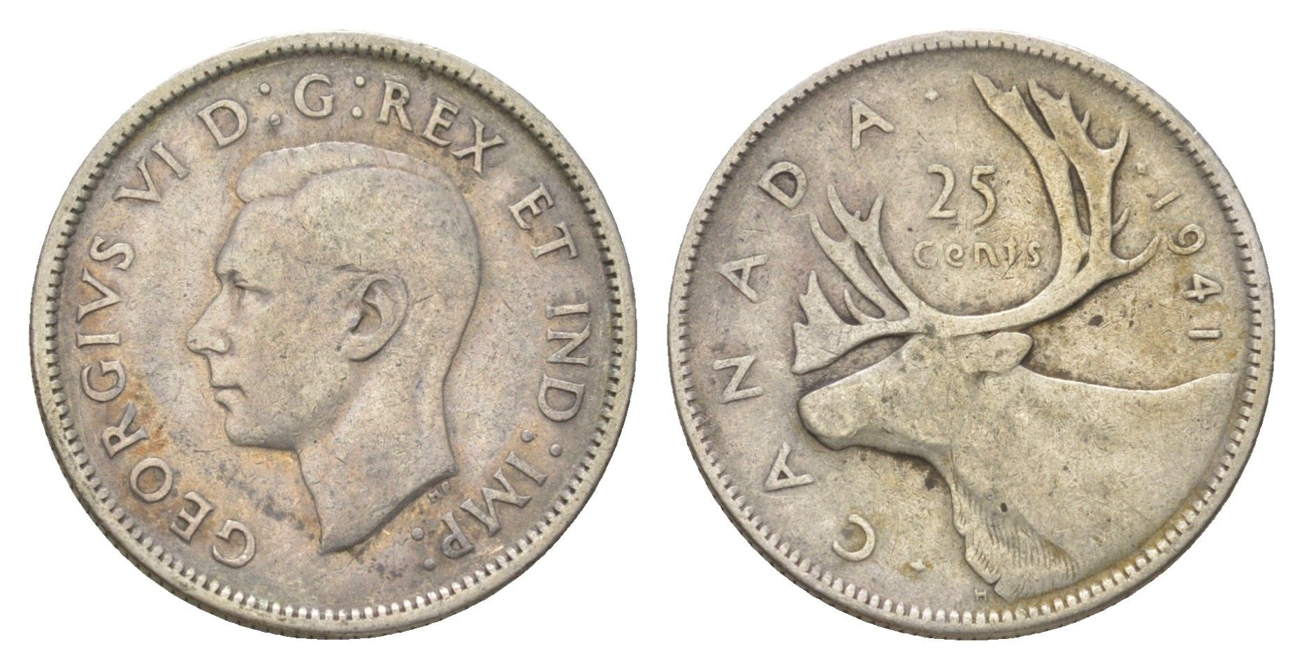 Канада 25 центов 1941 Георг VI (1936-1952), олень KM 35 серебро 4622-813