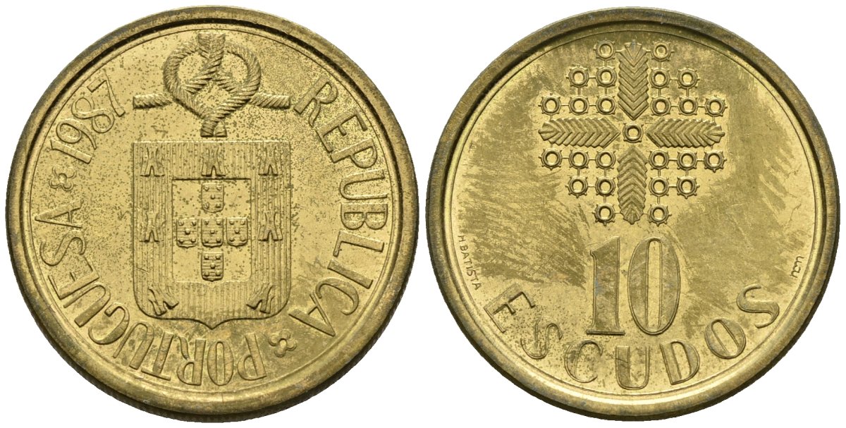 Португалия 10 эскудо 1987 KM 633 никель латунь 4148-514
