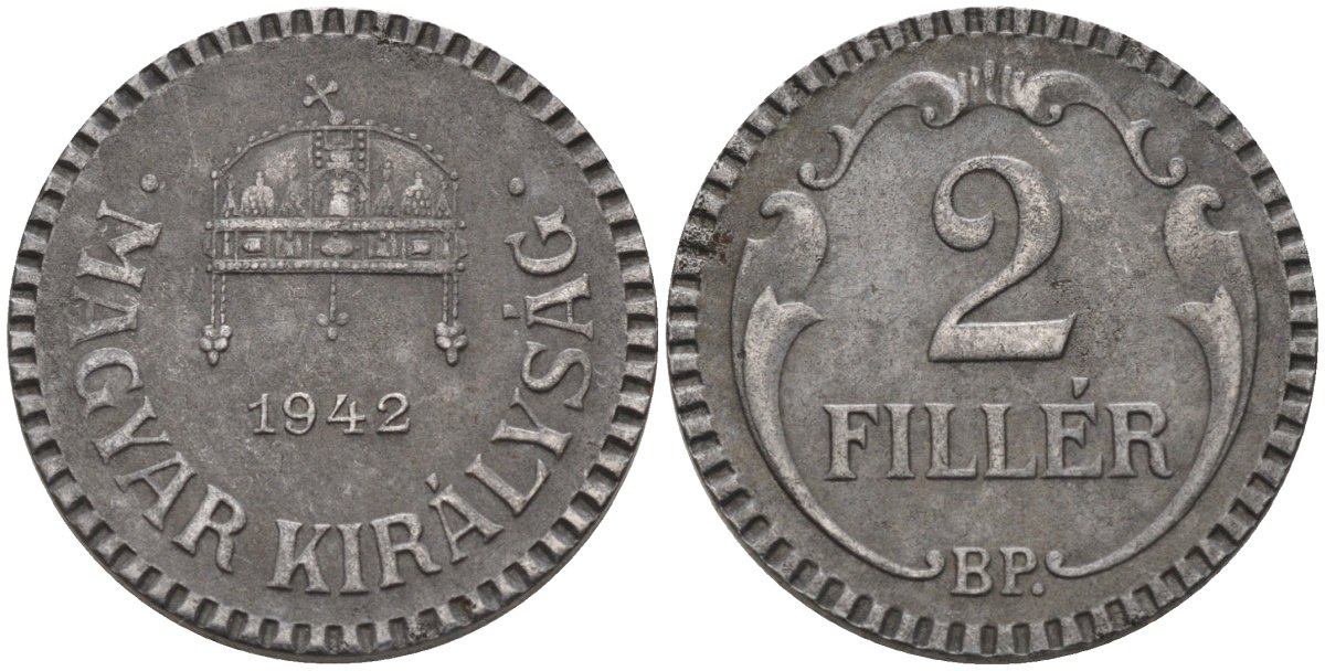 Венгрия 2 филлера 1942 KM 518.2 сталь 4115-1011