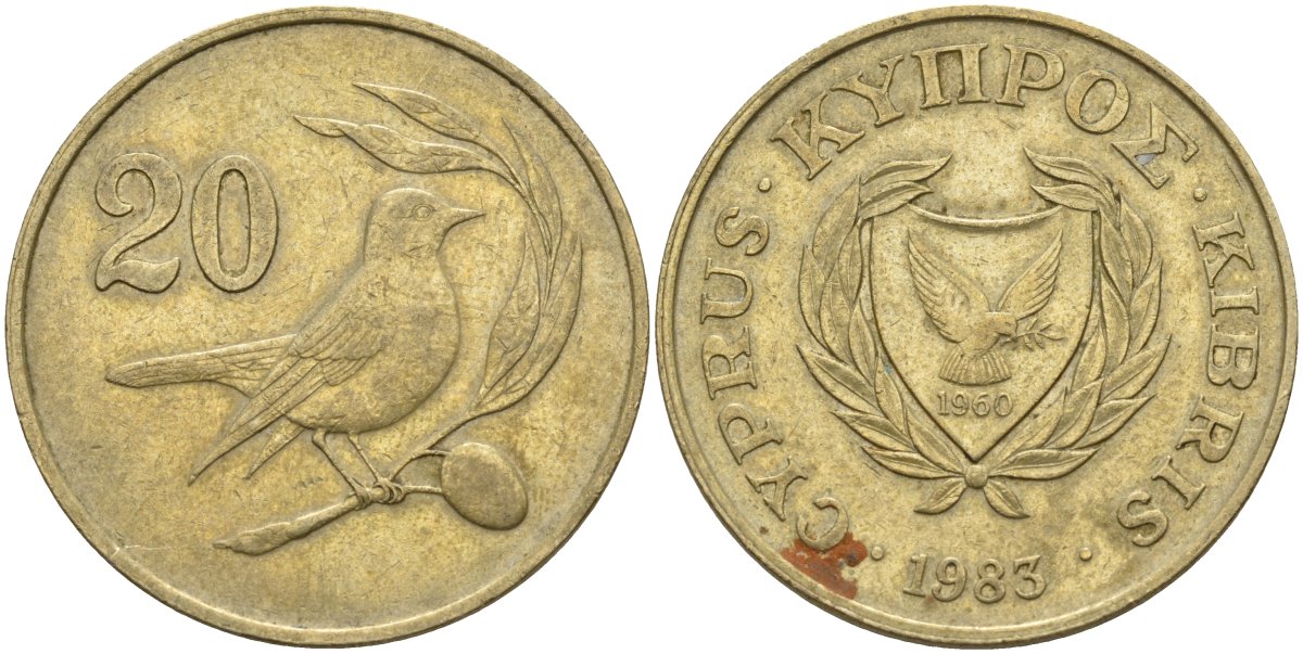 Кипр 20 центов 1983 птичка KM 57.1 никель латунь 4140-721